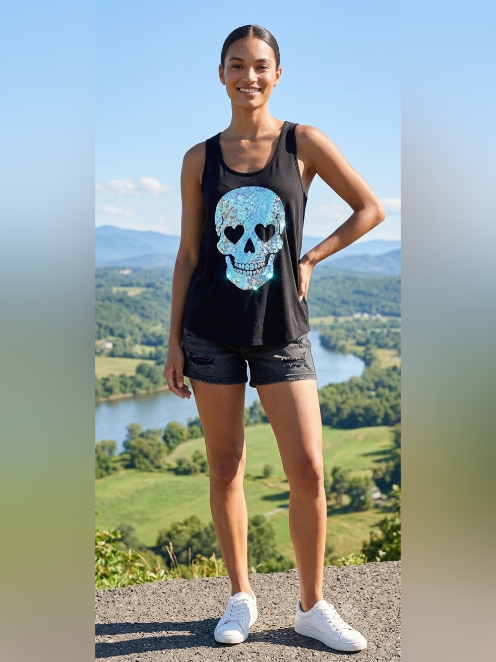 PINK Victoria's Secret Black tank top Tee oversized XS